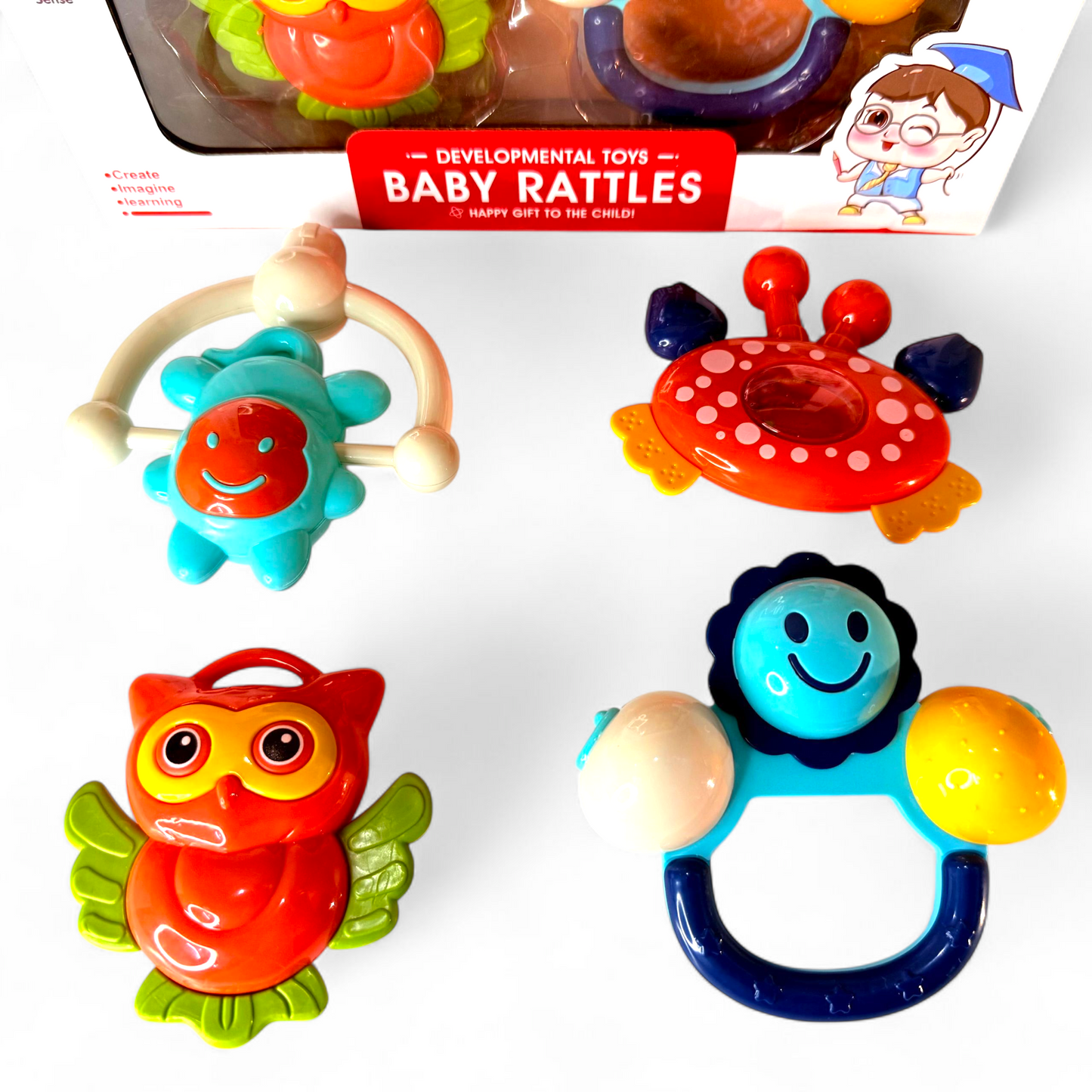 Baby Rattle and Teether Set 4 Pcs Safe Non Toxic