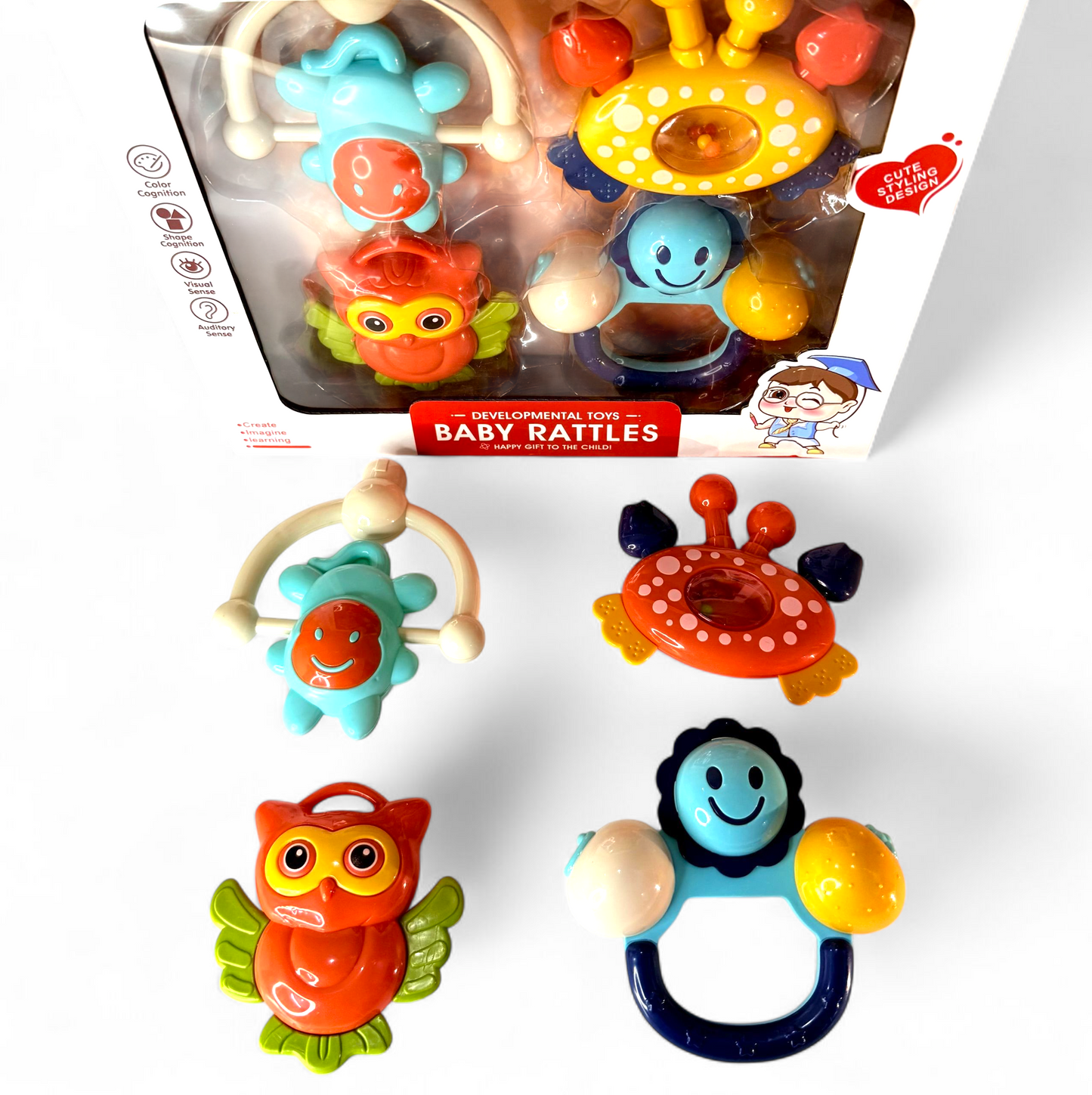 Baby Rattle and Teether Set 4 Pcs Safe Non Toxic