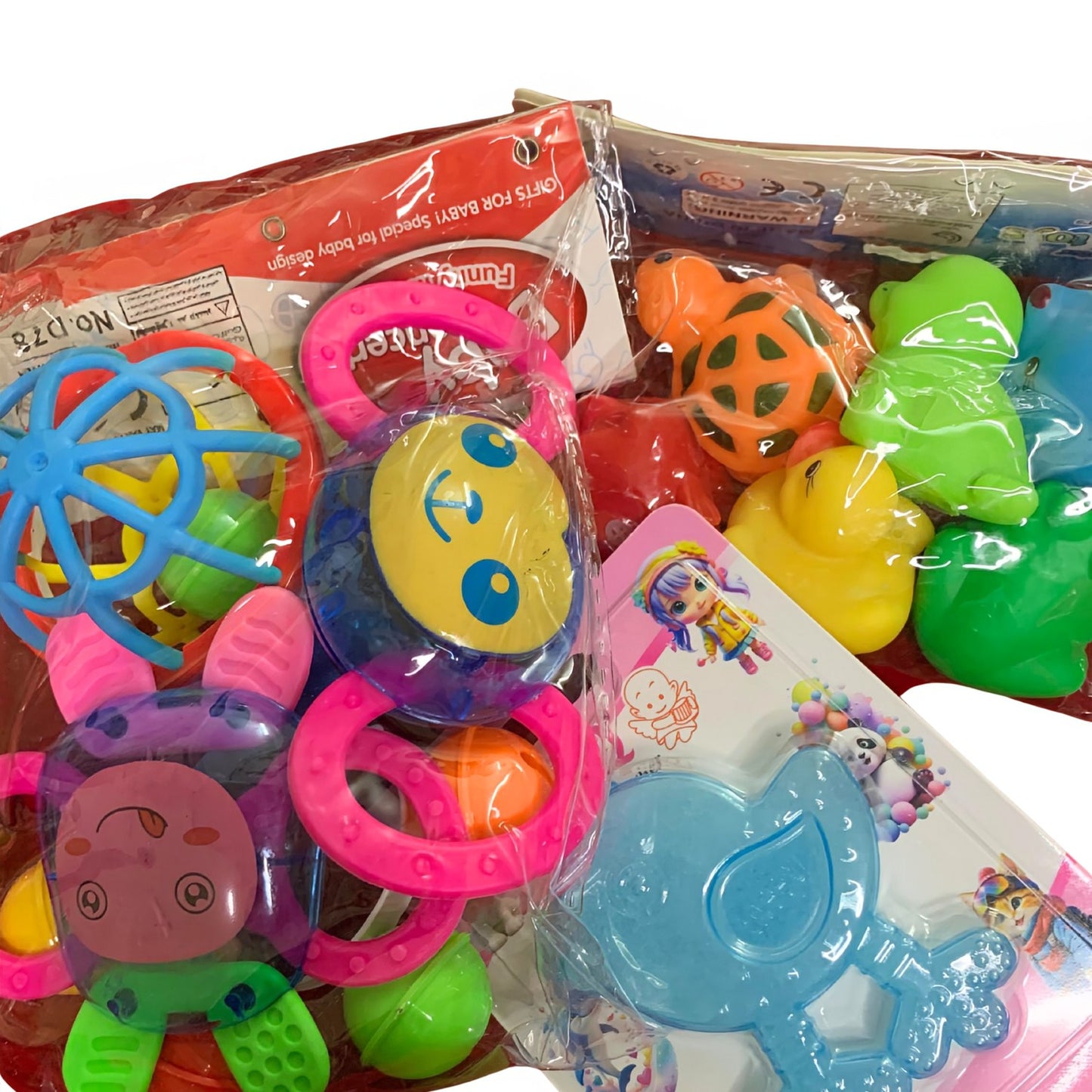 Complete Baby Play Bundle 4pcs Rattles Set, 6pcs ChuChu Toys Set + Free Maq Silicone Teether