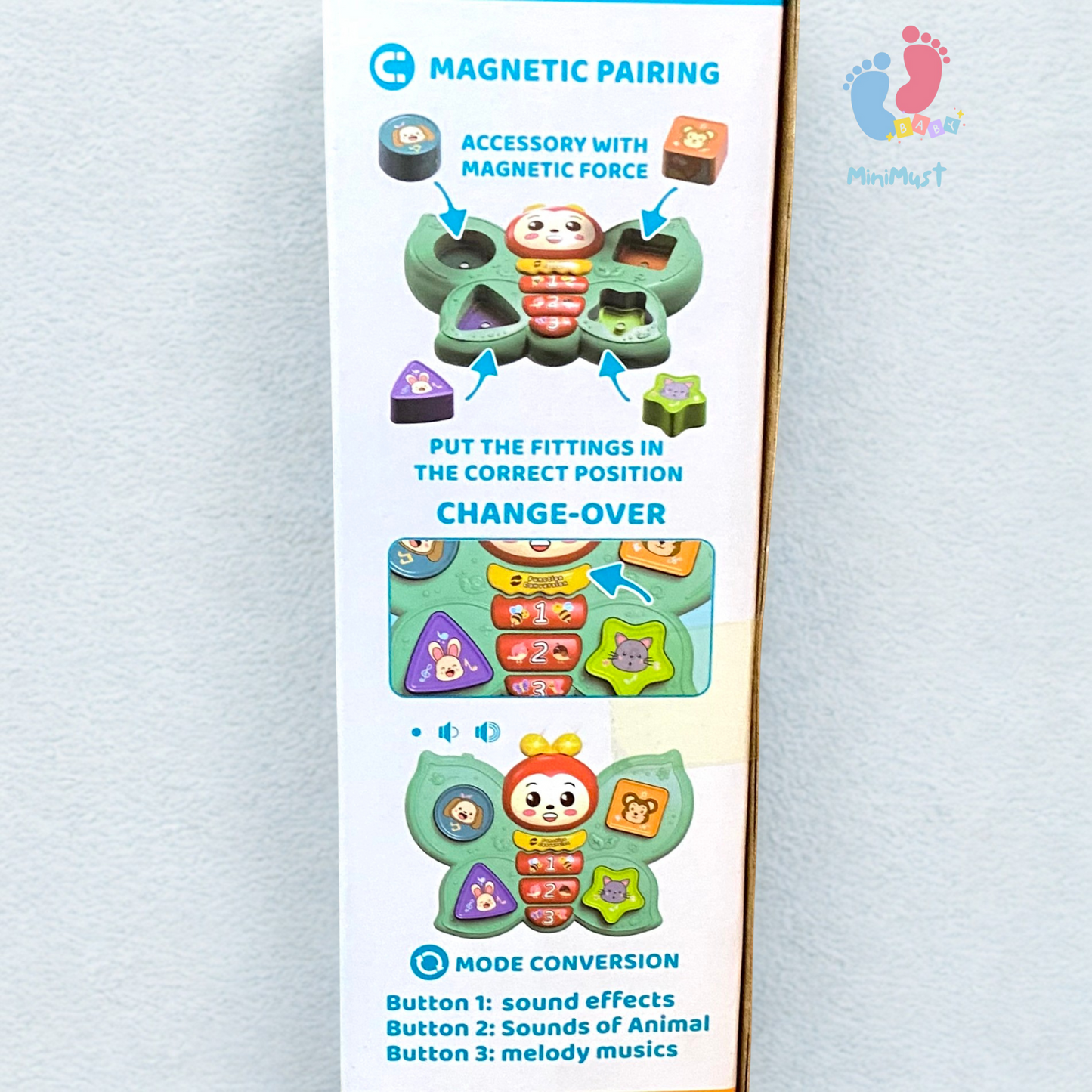 Butterfly Musical Toy with Animal Sounds and Magnetic Shape Sorting