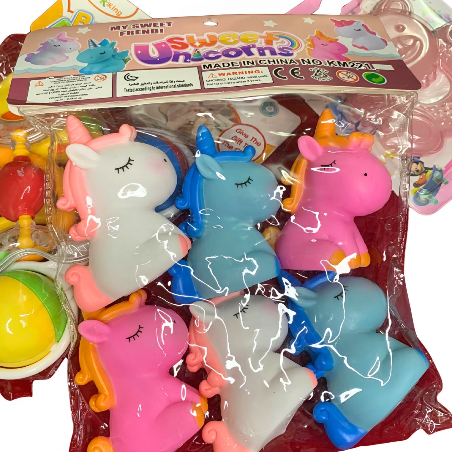 Ultimate Baby Sensory Bundle 6pcs  Unicorn ChuChu Toys & 4pcs Cute Rattles Set + Free Maq Silicone Teether