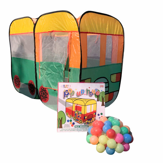 Bus Shaped Colorful Pop Up Tent House for Kids + 50 Balls