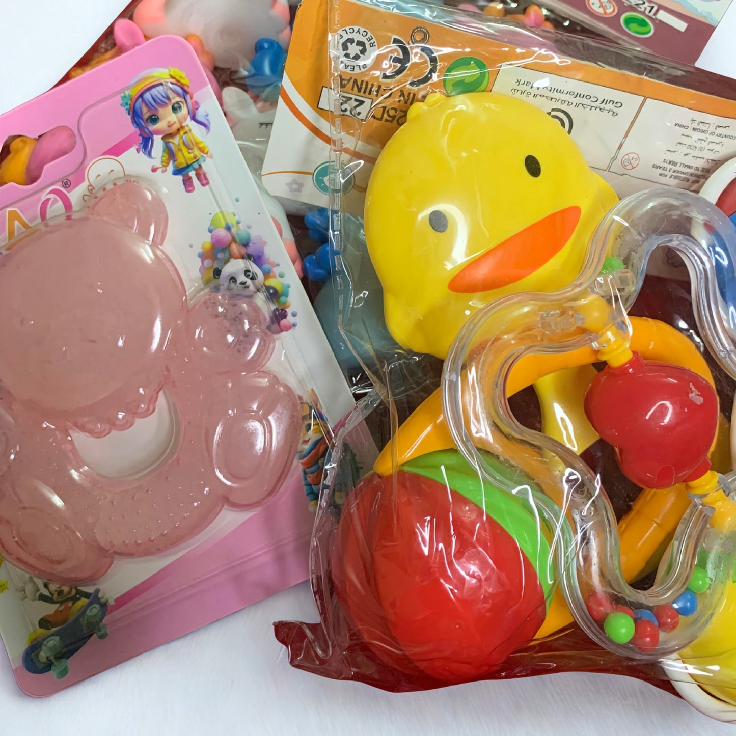 Ultimate Baby Sensory Bundle 6pcs  Unicorn ChuChu Toys & 4pcs Cute Rattles Set + Free Maq Silicone Teether