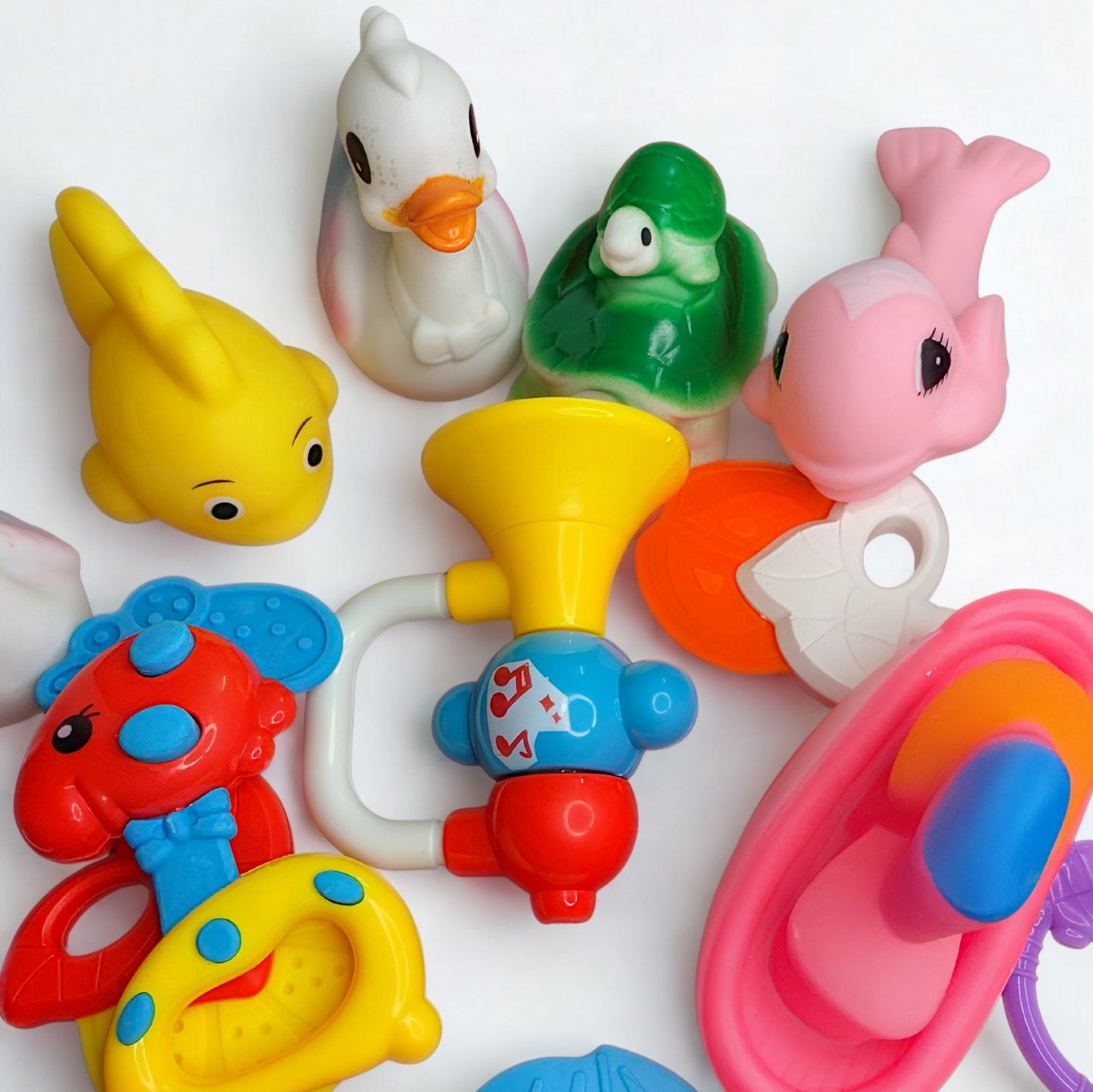 Ultimate Baby Play Bundle 6pcs Marine ChuChu Toys, 8pcs Cute Rattles Set + Free Maq Silicone Teether