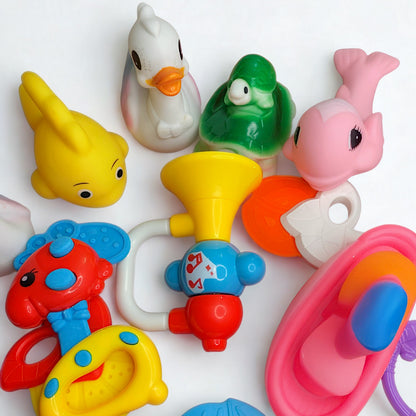 Ultimate Baby Play Bundle 6pcs Marine ChuChu Toys, 8pcs Cute Rattles Set + Free Maq Silicone Teether