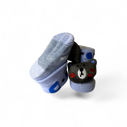 Pack of 3 Baby Booties – Cat & Bear Design | Non-Slip, Breathable
