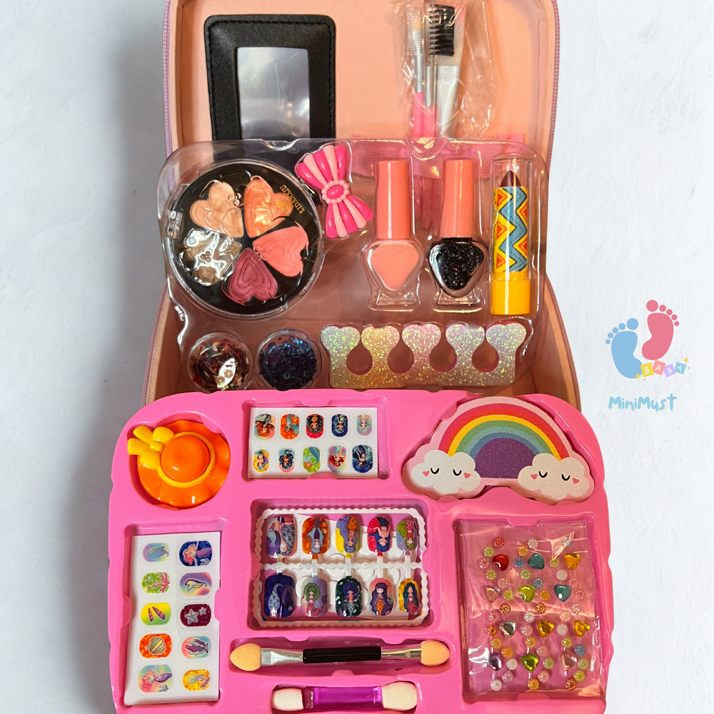 Kids Makeup Kit with Brushes, Nail Polish, Glitter & Accessories.