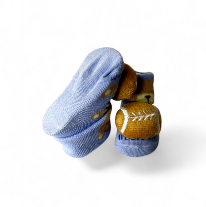 Pack of 3 Baby Booties – Football, Car & Airplane Designs | Non-Slip & Breathable
