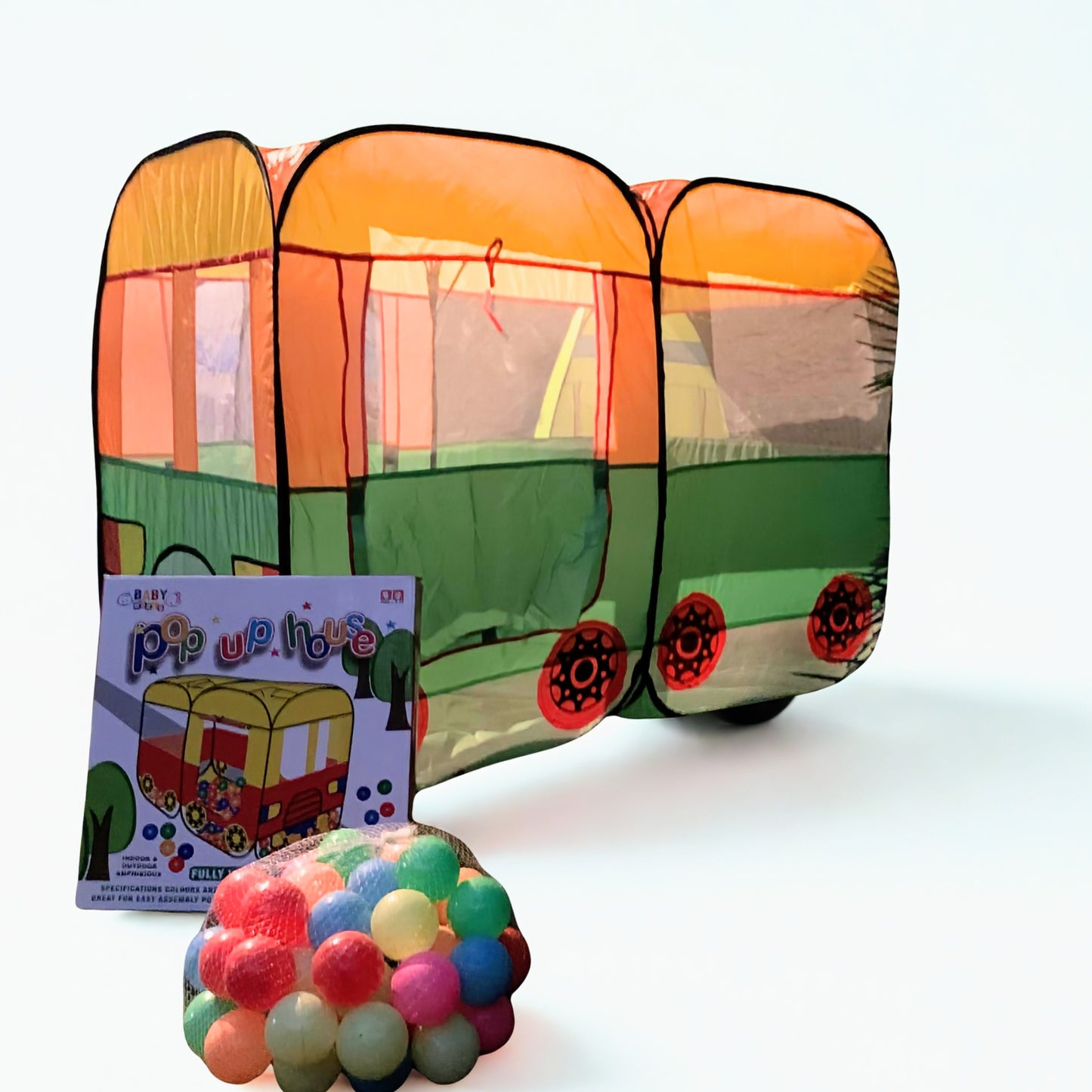 Bus Shaped Colorful Pop Up Tent House for Kids + 50 Balls