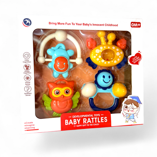 Baby Rattle and Teether Set 4 Pcs Safe Non Toxic