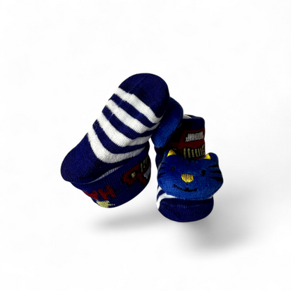 Pack of 3 Baby Booties – Bear, Car, Cat Design – Non-Slip