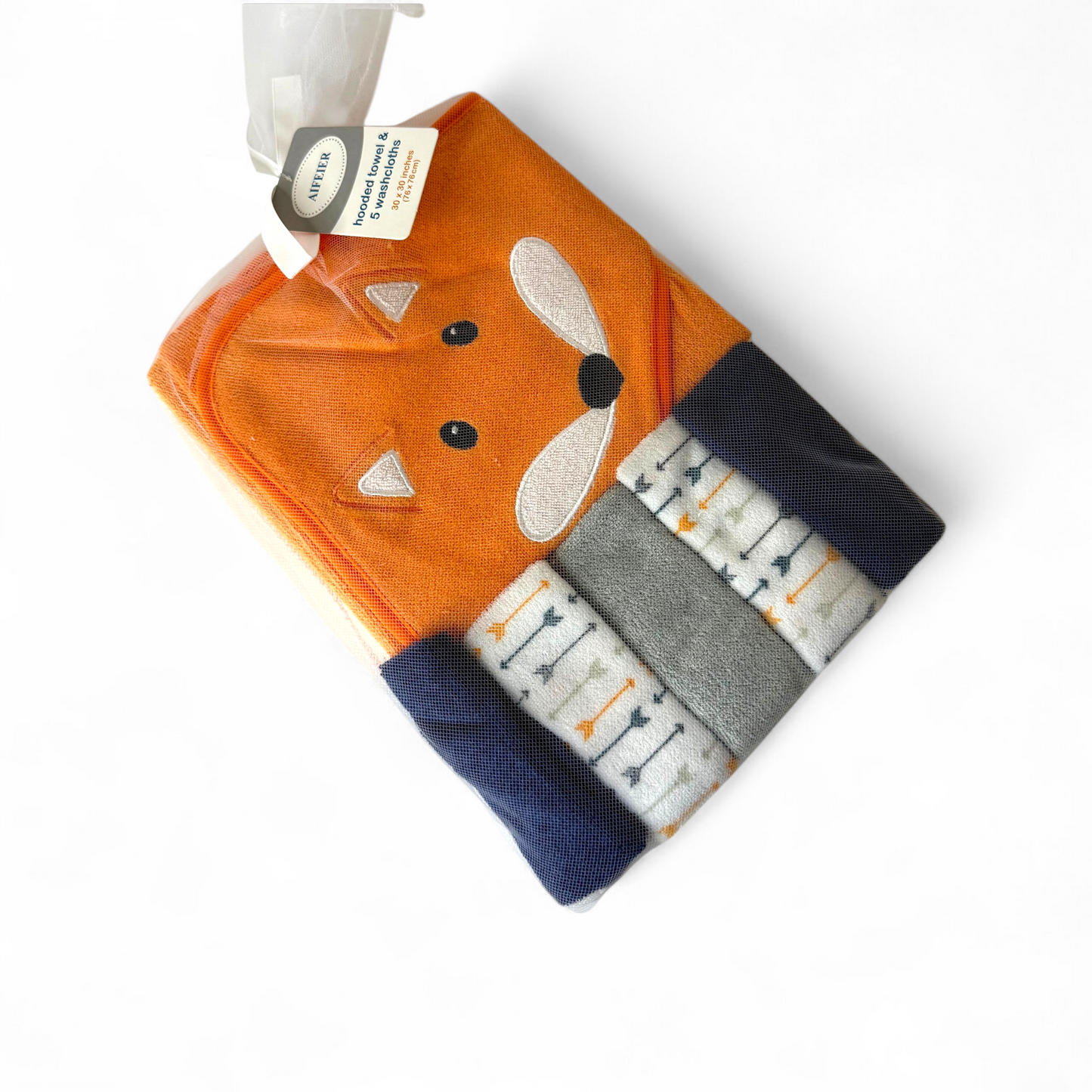 Aifeier Cute Fox Hooded Bath Towel with 5 Face Towels