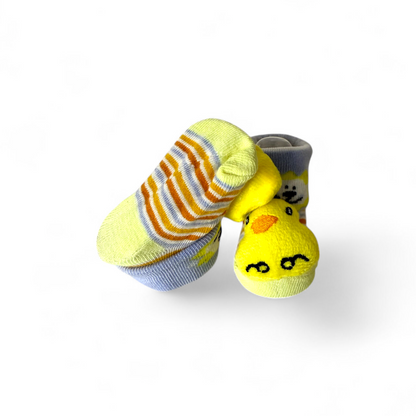 Pack of 3 Baby Booties – Duck, Cat & Bear Designs | Non-Slip & Breathable