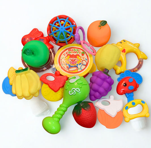Ultimate Fun Baby Bundle 11pcs Cute Rattles Set & 6pcs Fruit ChuChu Toys