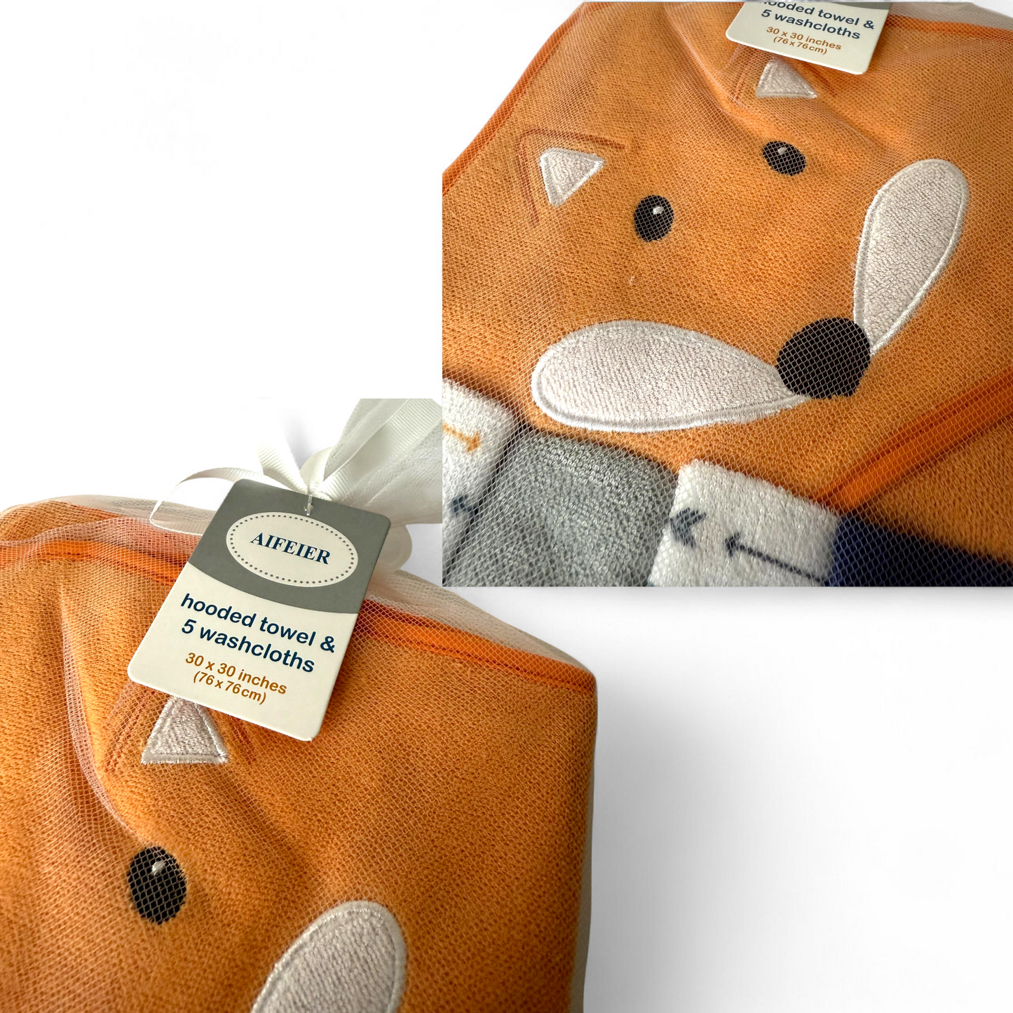 Aifeier Cute Fox Hooded Bath Towel with 5 Face Towels