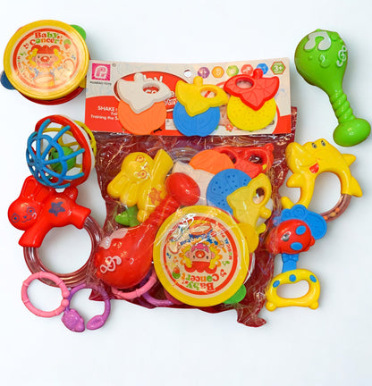 Ultimate Fun Baby Bundle 11pcs Cute Rattles Set & 6pcs Fruit ChuChu Toys