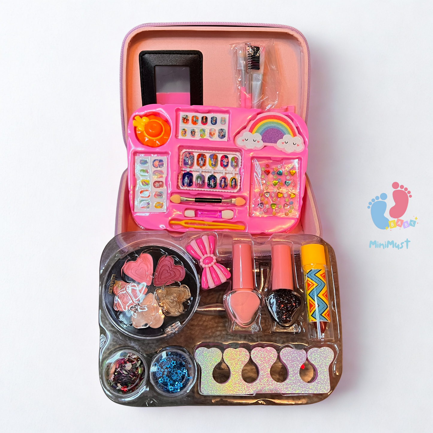 Kids Makeup Kit with Brushes, Nail Polish, Glitter & Accessories.