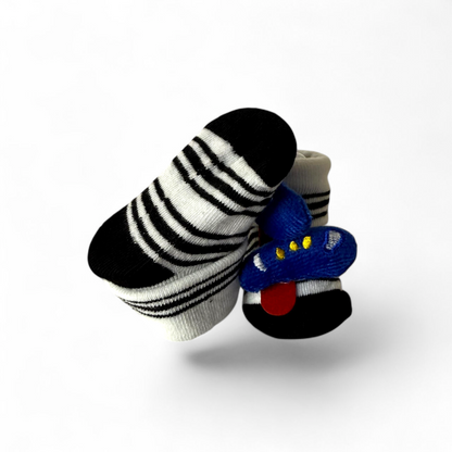 Pack of 3 Baby Booties – Football, Car & Airplane Designs | Non-Slip & Breathable